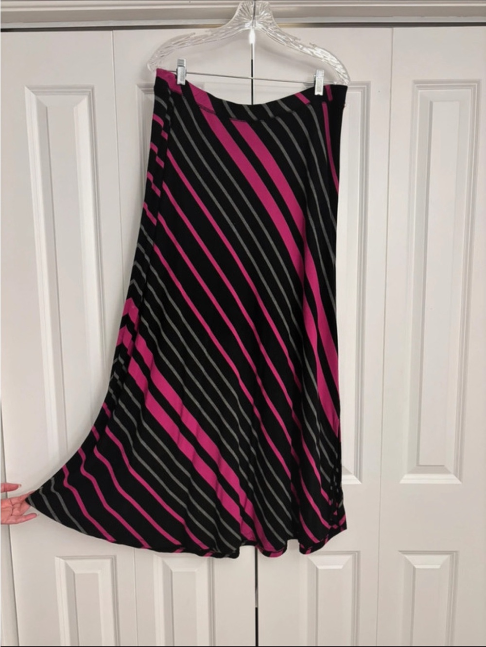 VIP Knits Avenue Pink Black Stripe Maxi Skirt 18/20